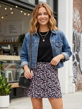 Divided Floral Button-Down Mini Skirt - Boho Chic Floral Print - Size 4